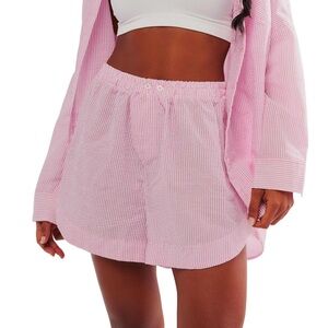 Free People Pink Striped Boxer Shorts sz L